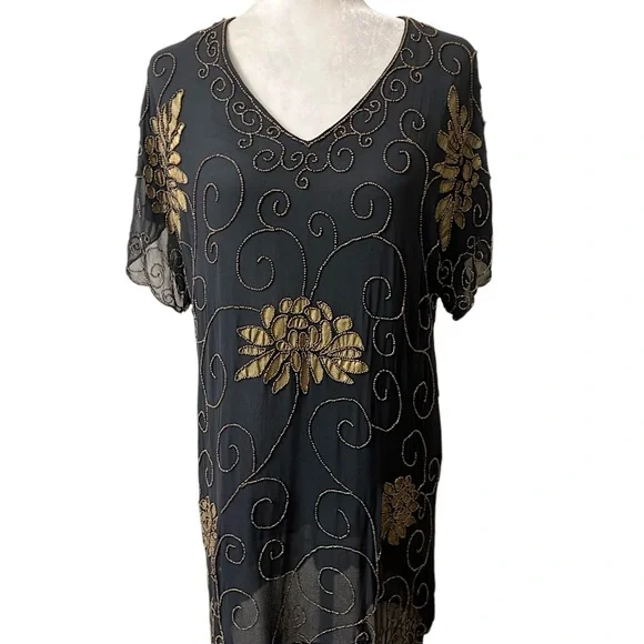 Haute Hippie Dresses | Haute Hippie Shift Dress Black Silk Embellished With Gold/Bronze Beading M | Color: Black/Gold | Size: M | Lenoregarnhum's Haute Hippie Dresses | Haute Hippie Shift Dress Black Silk Embellished With Gold/Bronze Beading M | Color: Black/Gold | Size: M | Lenoregarnhum's